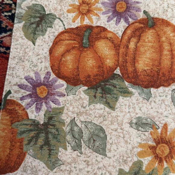 Set of 2 Fall Themed Rectangular Placemats w Pumpkins Smooth Weave Reversible - Picture 3 of 6